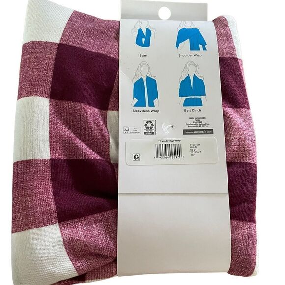 NEW Time and Tru PINK RED WHITE Checkered Multi Wear Wrap Shawl Scarf OS - Picture 5 of 11